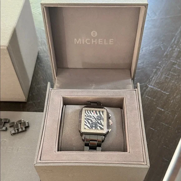 Michele Deco Zebra Ceramic Black and Silver  Chronograph Watch With Diamonds - Picture 8 of 9